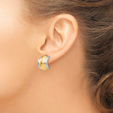 Two Tone 14K Yellow Gold Rhodium Hoop Earrings Omega Clip