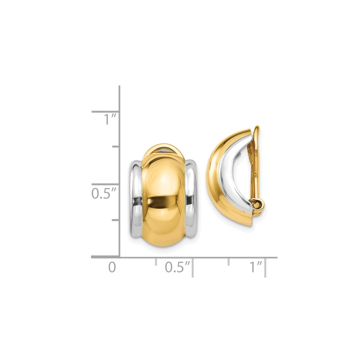 Two Tone 14K Yellow Gold Rhodium Hoop Earrings Omega Clip