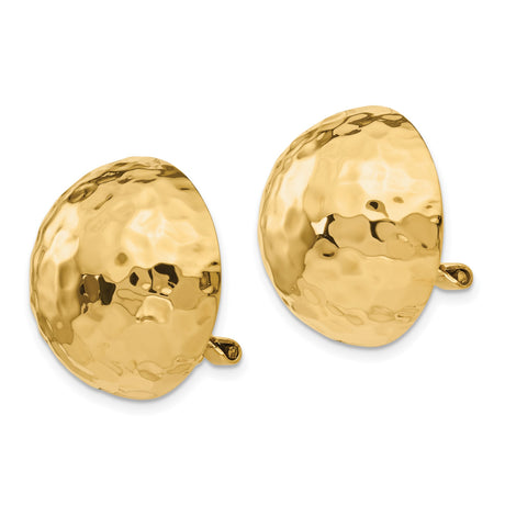 14K Yellow Gold Hammered Dome Clip On Earrings Omega Back