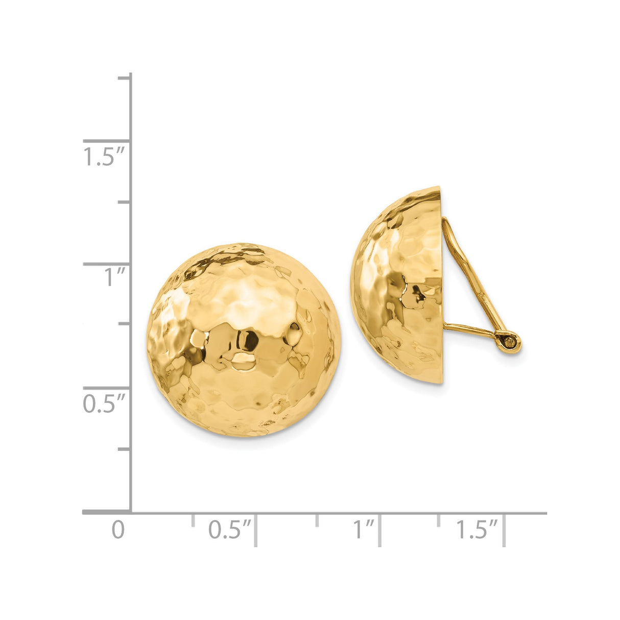 14K Yellow Gold Hammered Dome Clip On Earrings Omega Back