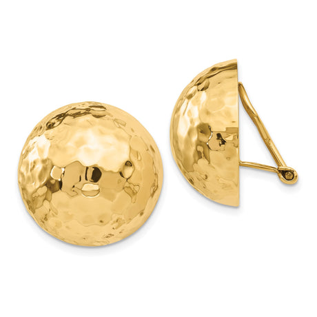 14k Yellow Gold Dome Clip-On Earrings for Women with Hammered Finish, Textured Rounded Design, Omega Back, Non-Pierced Statement Earrings for Formal, Classic, Modern, and Everyday Gold Jewelry Wear