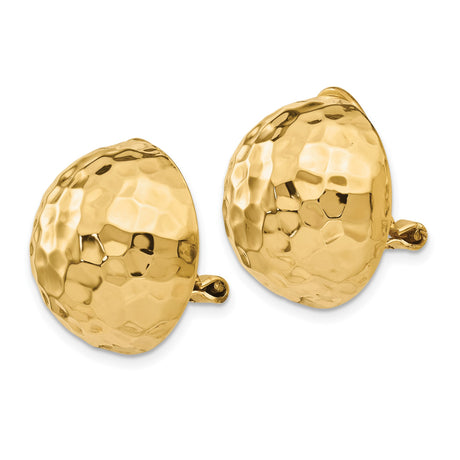 14K Yellow Gold Hammered Dome Clip On Earrings Omega Back