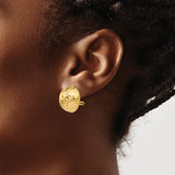 14K Yellow Gold Hammered Dome Clip On Earrings Omega Back