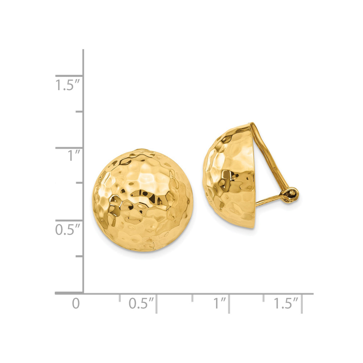 14K Yellow Gold Hammered Dome Clip On Earrings Omega Back