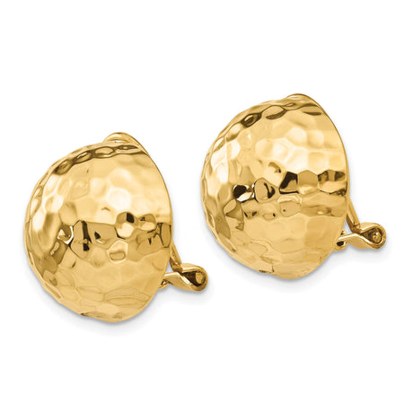 14K Yellow Gold Hammered Dome Clip On Earrings Omega Back