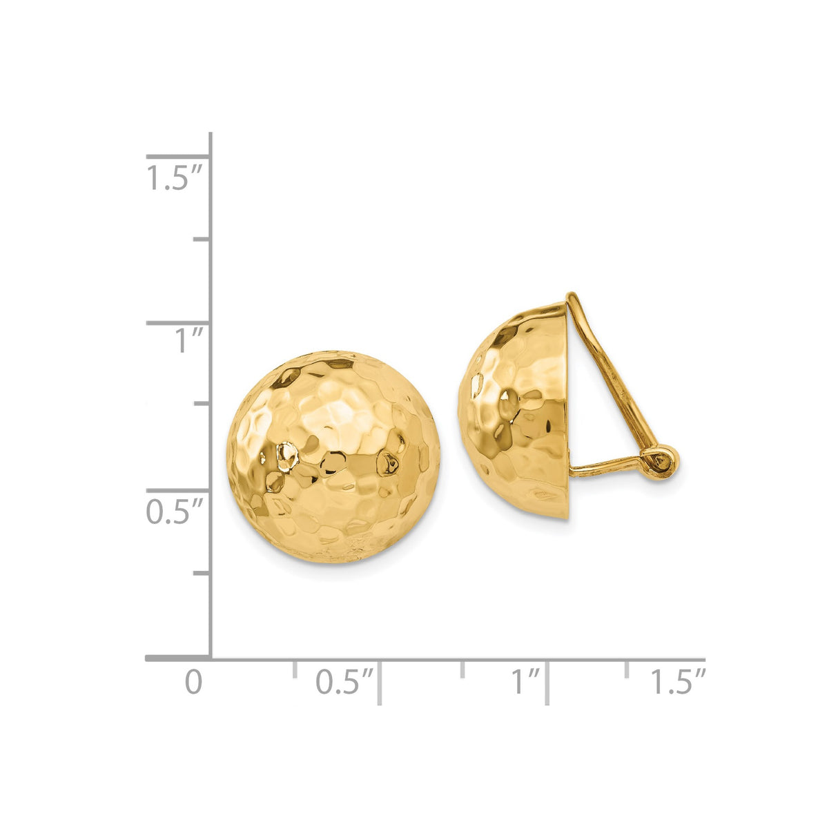 14K Yellow Gold Hammered Dome Clip On Earrings Omega Back