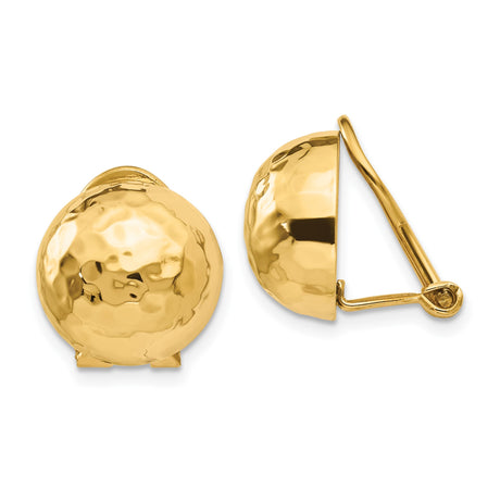 14k Yellow Gold Hammered Dome Clip-On Earrings for Women with Omega Back, Round Textured Finish, Bold Statement Design, Non-Pierced Comfort Fit, Classic Vintage Style, Real Gold Jewelry