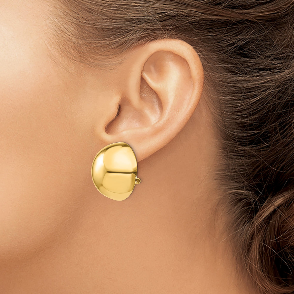 14K Yellow Gold Half Sphere Dome Earrings Omega Back