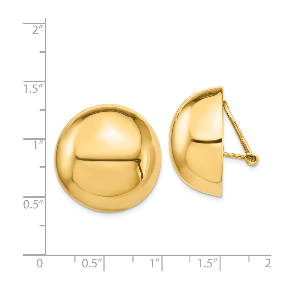 14K Yellow Gold Half Sphere Dome Earrings Omega Back