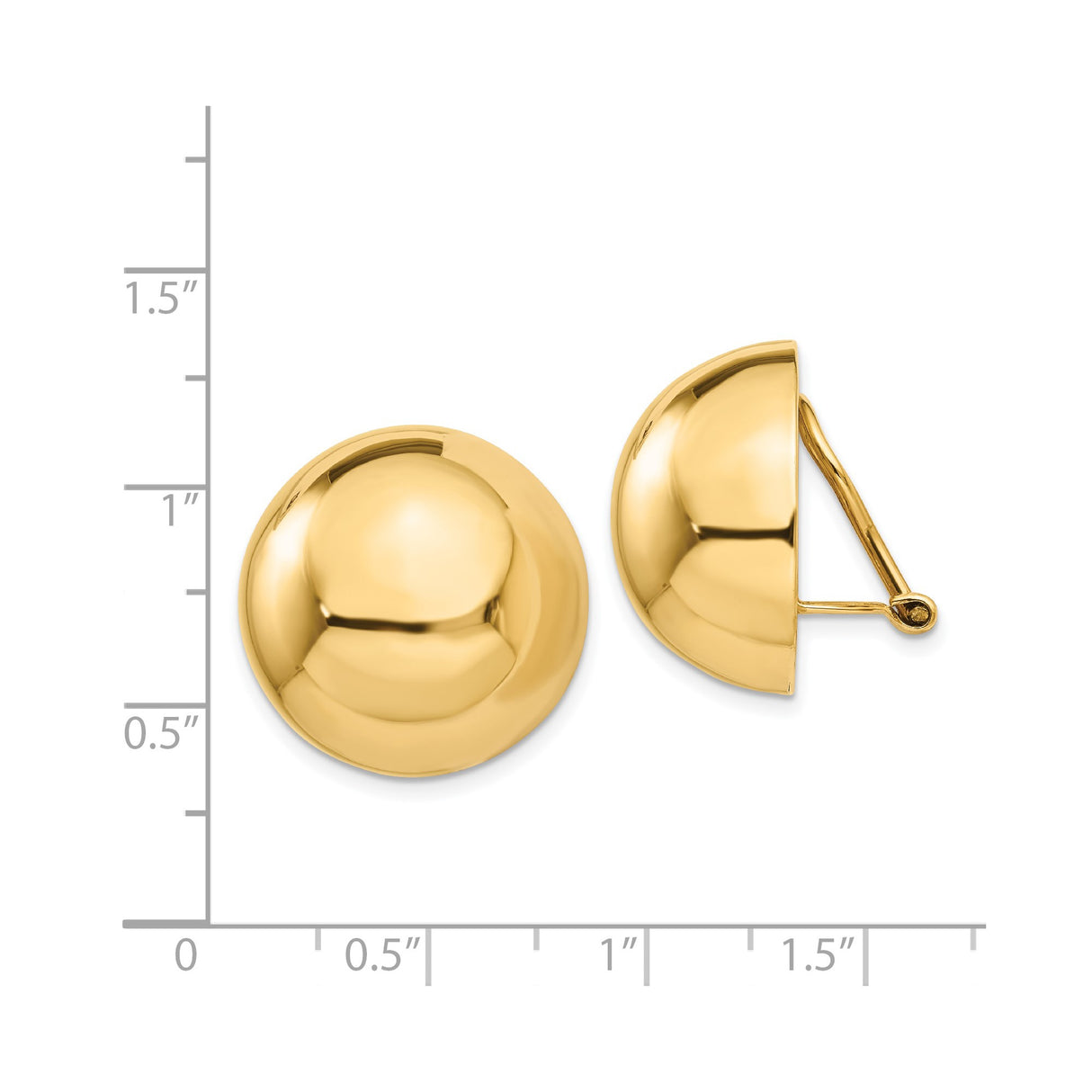 14K Yellow Gold Dome Clip On Earrings Omega Back Closure