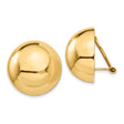 14k Yellow Gold Dome Clip-On Earrings for Women with Smooth Polished Finish, Classic Rounded Design, Omega Back Closure, Real Gold Statement Earrings for Formal Events or Everyday Wear