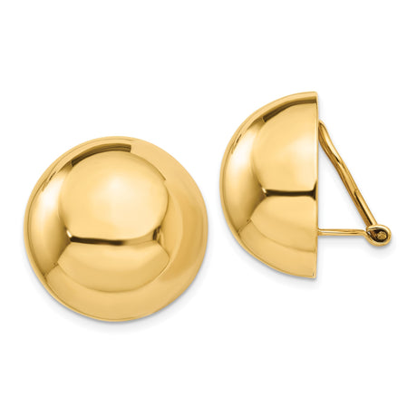 14k Yellow Gold Dome Clip-On Earrings for Women with Smooth Polished Finish, Classic Rounded Design, Omega Back Closure, Real Gold Statement Earrings for Formal Events or Everyday Wear