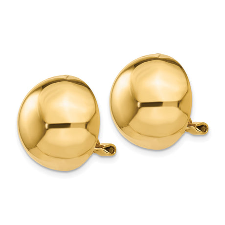 14K Yellow Gold Button Clip On Earrings Omega Back