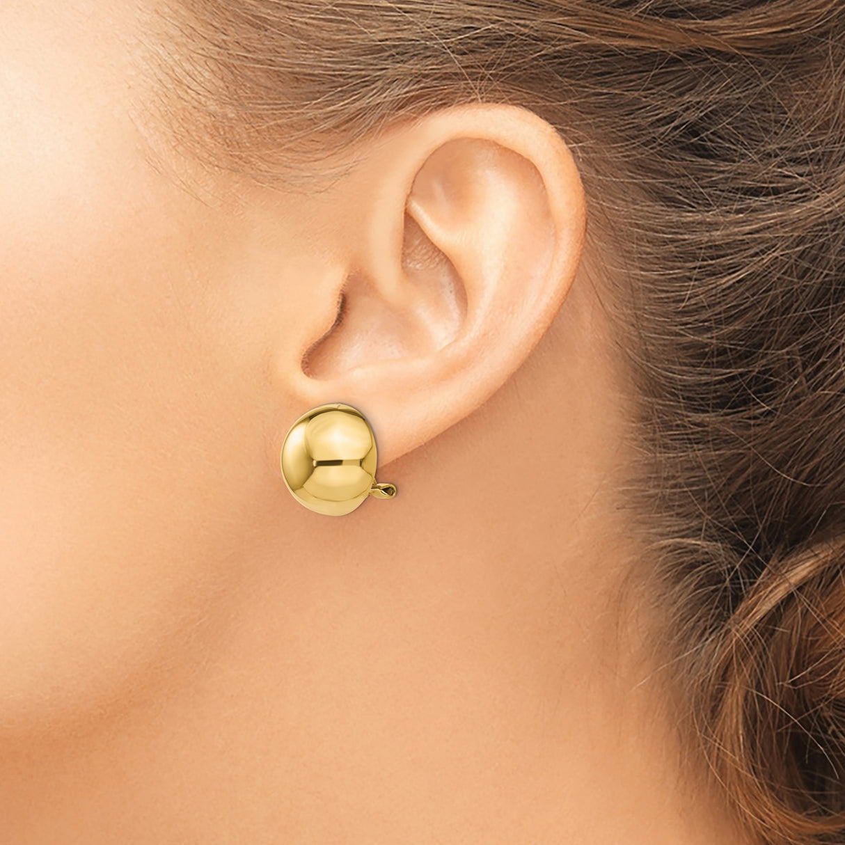 14K Yellow Gold Button Clip On Earrings Omega Back