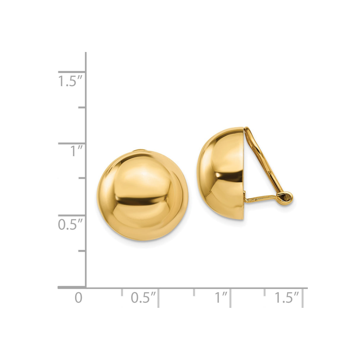 14K Yellow Gold Button Clip On Earrings Omega Back