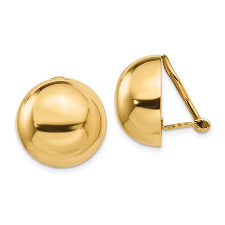 14k Yellow Gold Domed Button Clip-On Earrings for Women with Omega Back, High Polish Smooth Finish, Classic Rounded Studs, Non-Pierced Metal Fashion Jewelry for Everyday or Formal Wear