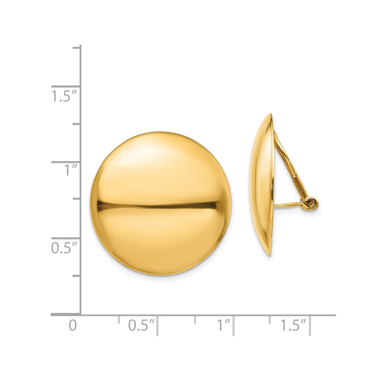 14K Yellow Gold Dome Clip On Earrings Smooth Polished Round