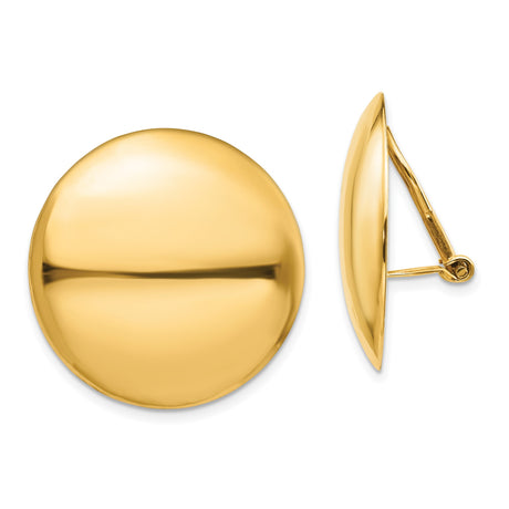 14k Yellow Gold Dome Clip-On Earrings for Women, Smooth Polished Round Design, Classic Non Pierced Button Style, Minimalist Gold Jewelry for Everyday Wear, Formal Accessory with Timeless Appeal