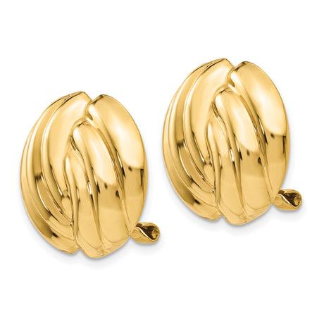 14K Yellow Gold Clip On Earrings Twisted Dome Knot OmegaBack