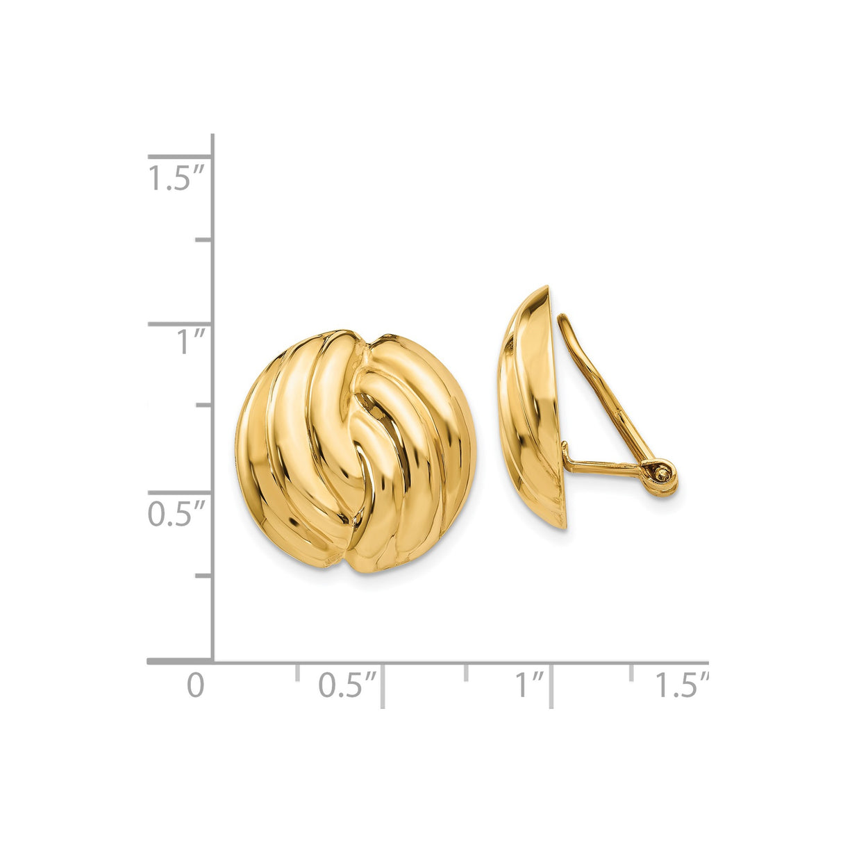 14K Yellow Gold Clip On Earrings Twisted Dome Knot OmegaBack