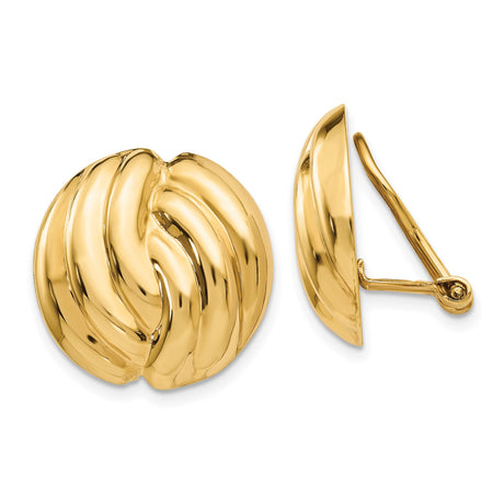 14k Yellow Gold Twisted Dome Clip-On Earrings for Women, Polished Knot Design with Omega Back, Non-Pierced Ear Jewelry, Classic Statement Studs, Bold Elegant Look for Formal or Everyday Wear
