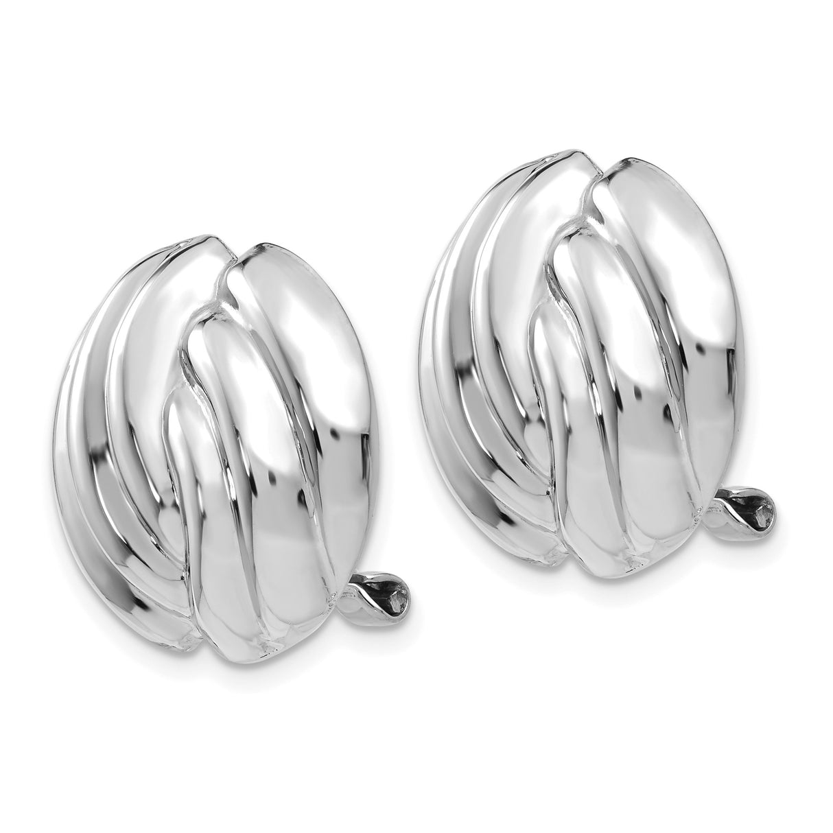 14K White Gold Clip On Button Earrings Twisted Knot Design