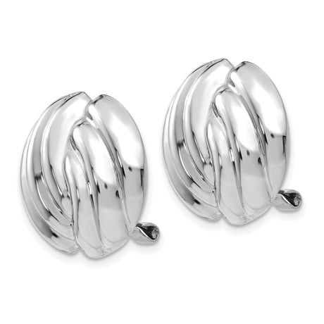 14K White Gold Clip On Button Earrings Twisted Knot Design