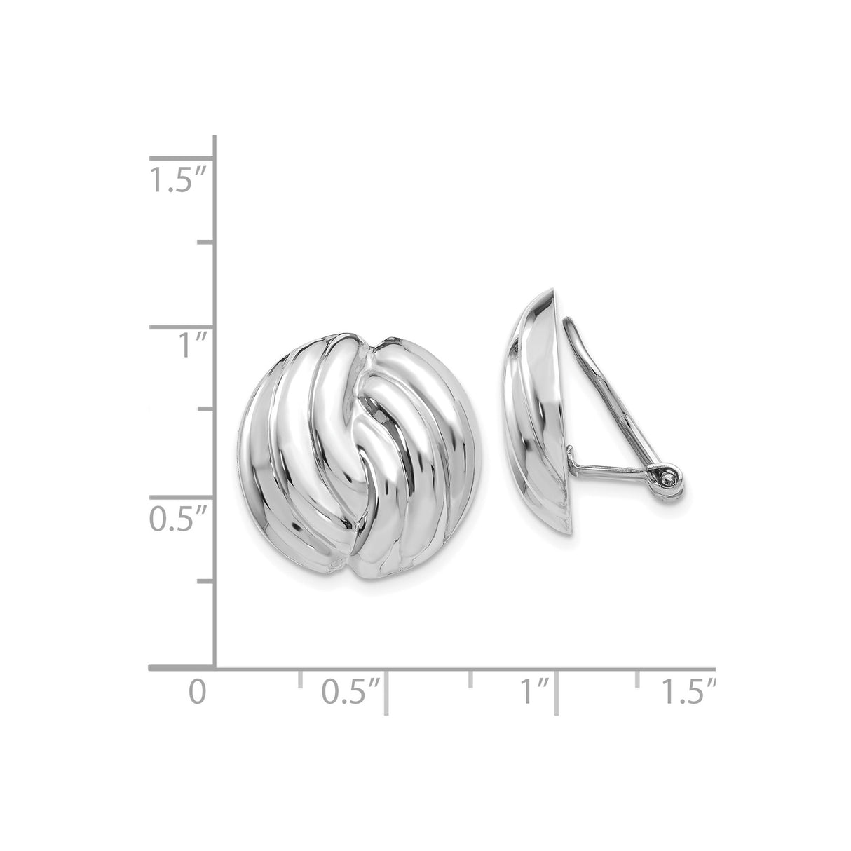 14K White Gold Clip On Button Earrings Twisted Knot Design