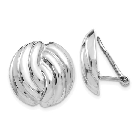 14k White Gold Clip On Button Style Earrings for Women with Twisted Knot Design, Polished Sculptural Finish, Omega Back Non Pierced Classic Fashion Jewelry for Formal Wear and Special Occasions