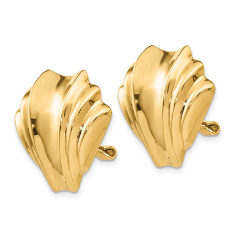 14K Yellow Gold Clip-On Fan Earrings with Layered Art Deco