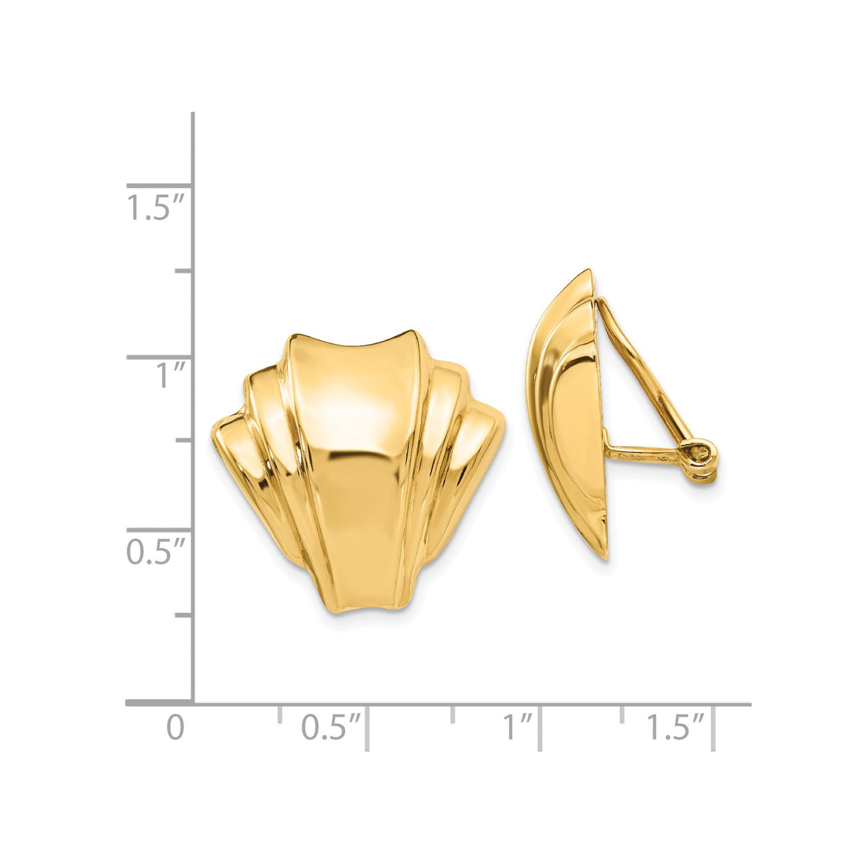 14K Yellow Gold Clip-On Fan Earrings with Layered Art Deco