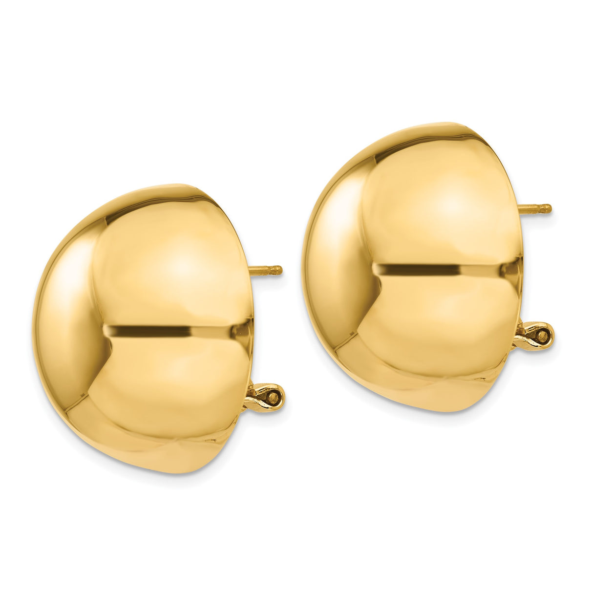14k Yellow Gold Domed Button Stud Earrings, High Polish Half Sphere Design, Minimalist Style