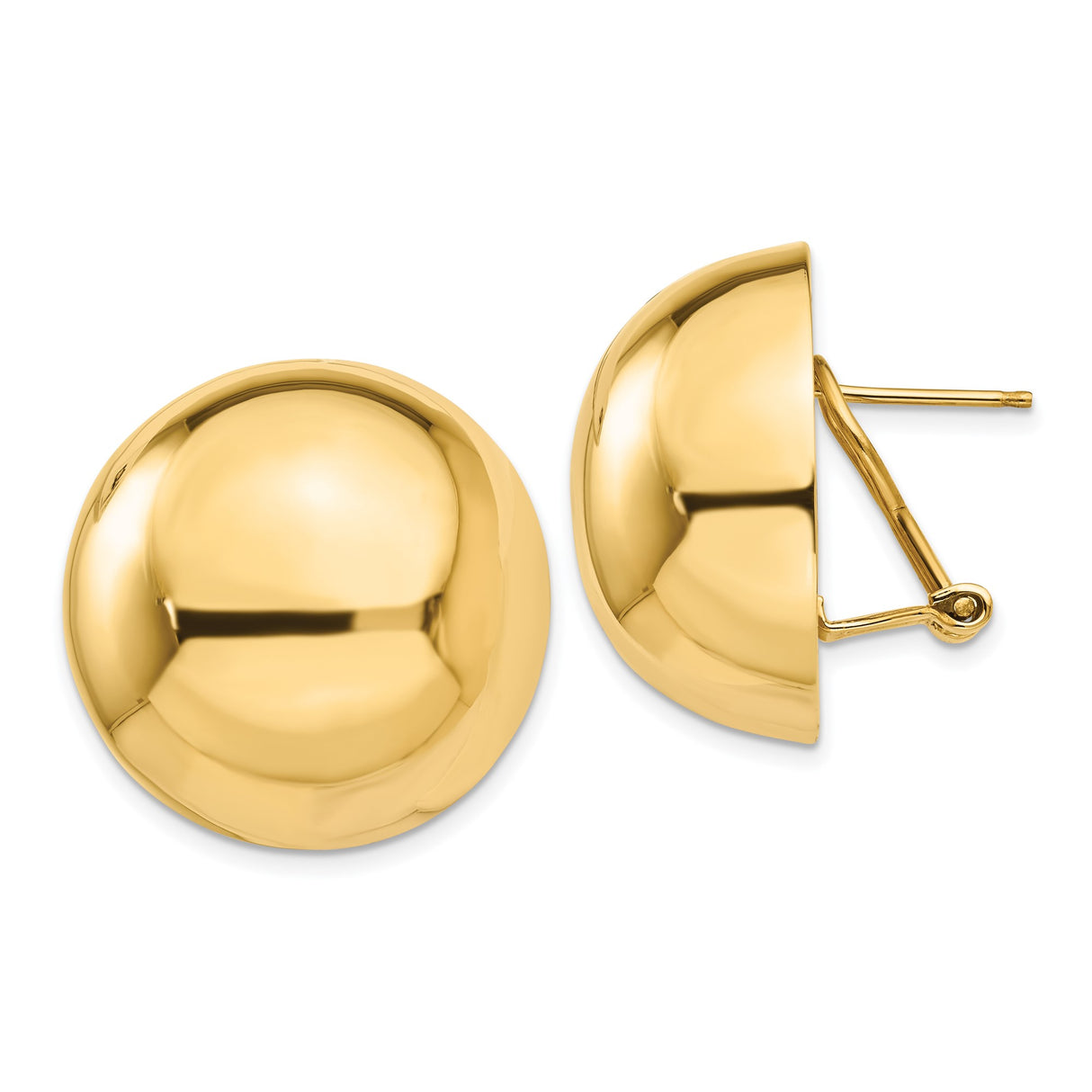 14k Yellow Gold Domed Button Stud Earrings, High Polish Half Sphere Design, Minimalist Style