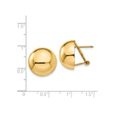 14k Yellow Gold Dome Stud Earrings, High Polish Minimalist Round Design for Women