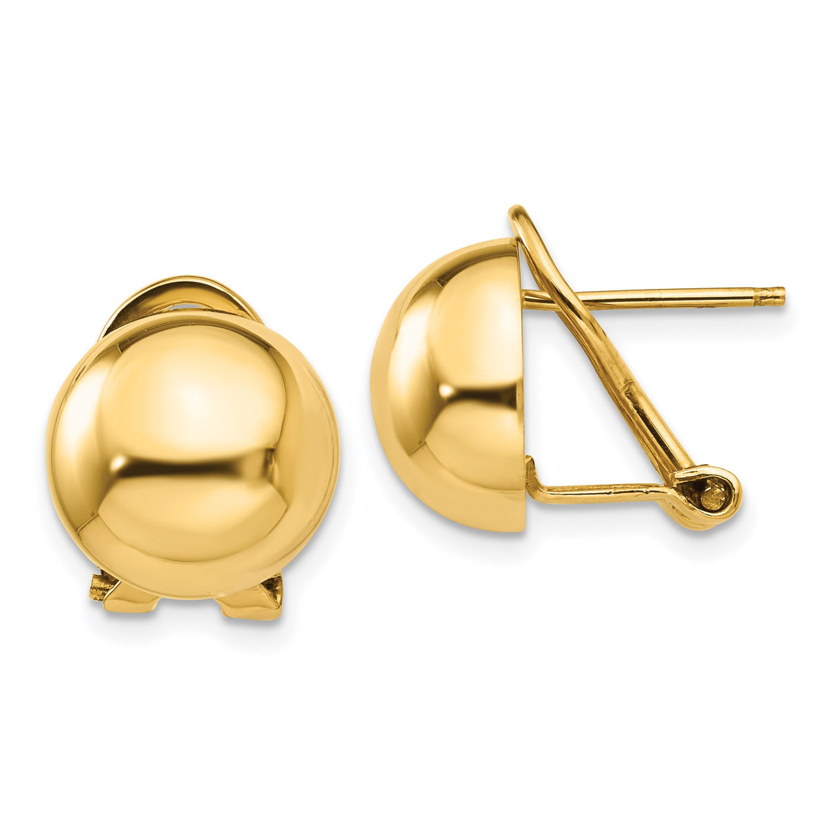 14k Yellow Gold Dome Stud Earrings, High-Polish Rounded Ball Design, Minimalist Style for Women