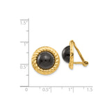 14k Yellow Gold Clip-On Earrings with Black Onyx, Rope Bezel Setting, Vintage Style