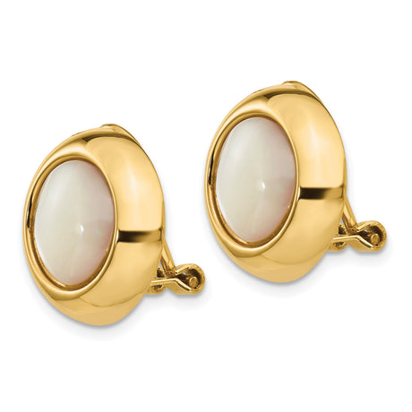 14K Yellow Gold Clip Earrings Vintage Round Mother Of Pearl