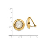 14k Yellow Gold Clip-On Earrings with White Mother of Pearl, Vintage Inspired Formal Style