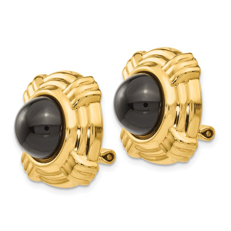 14K Yellow Gold Clip On Earrings Round Black Onyx Center