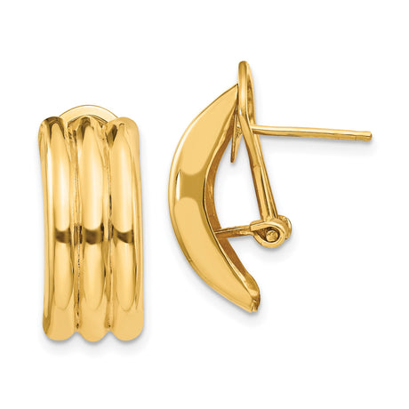 14k Yellow Gold Hoop Earrings with Triple Dome Design and Polished Finish for Women