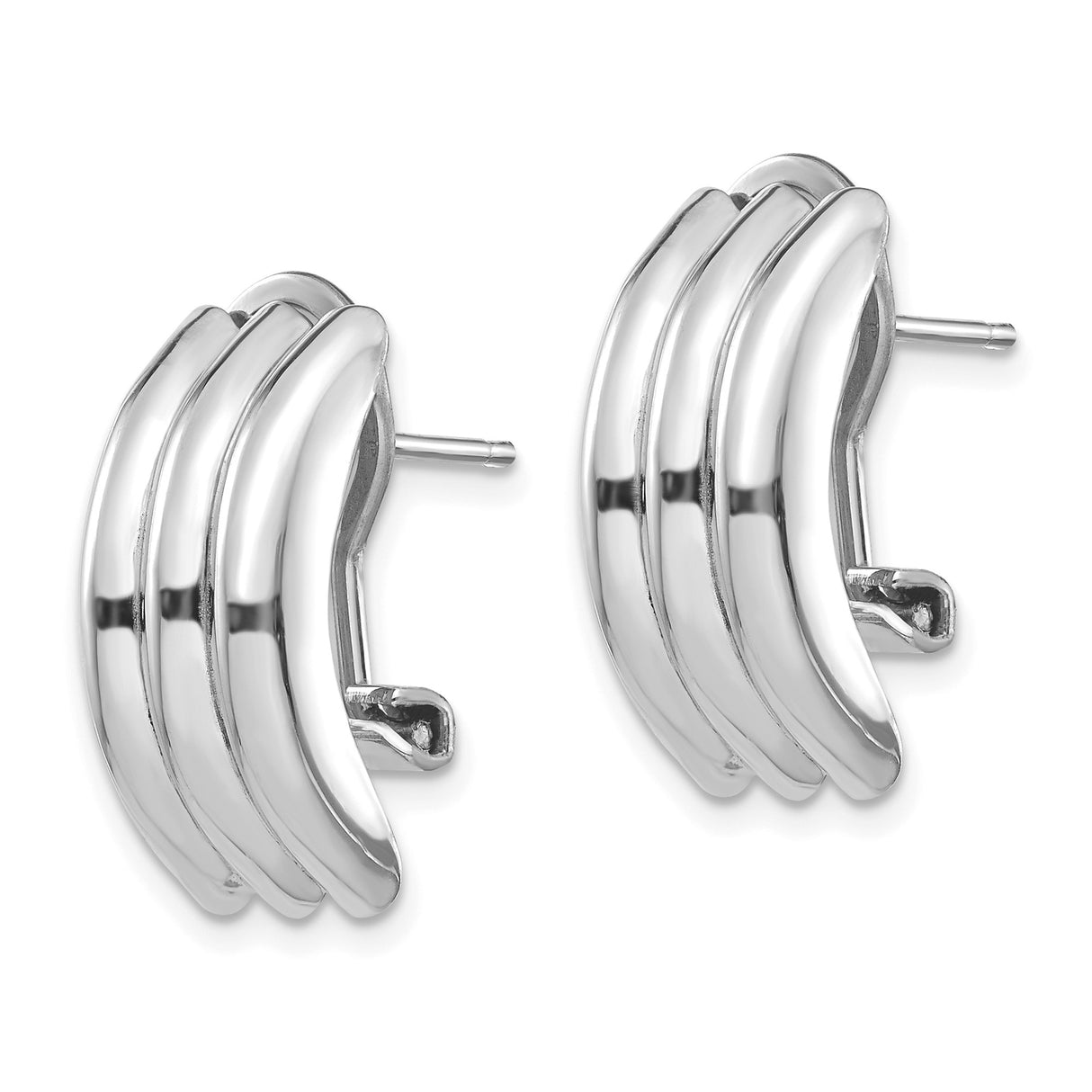 14k White Gold Triple Hoop Earrings, Polished Finish, Modern Layered Minimalist Style for Women