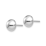 14k White Gold Stud Earrings, Polished Dome Half-Ball Design, Push-Back Style