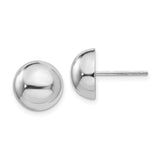 14k White Gold Dome Stud Earrings, Half-Sphere Polished Minimalist Design for Women