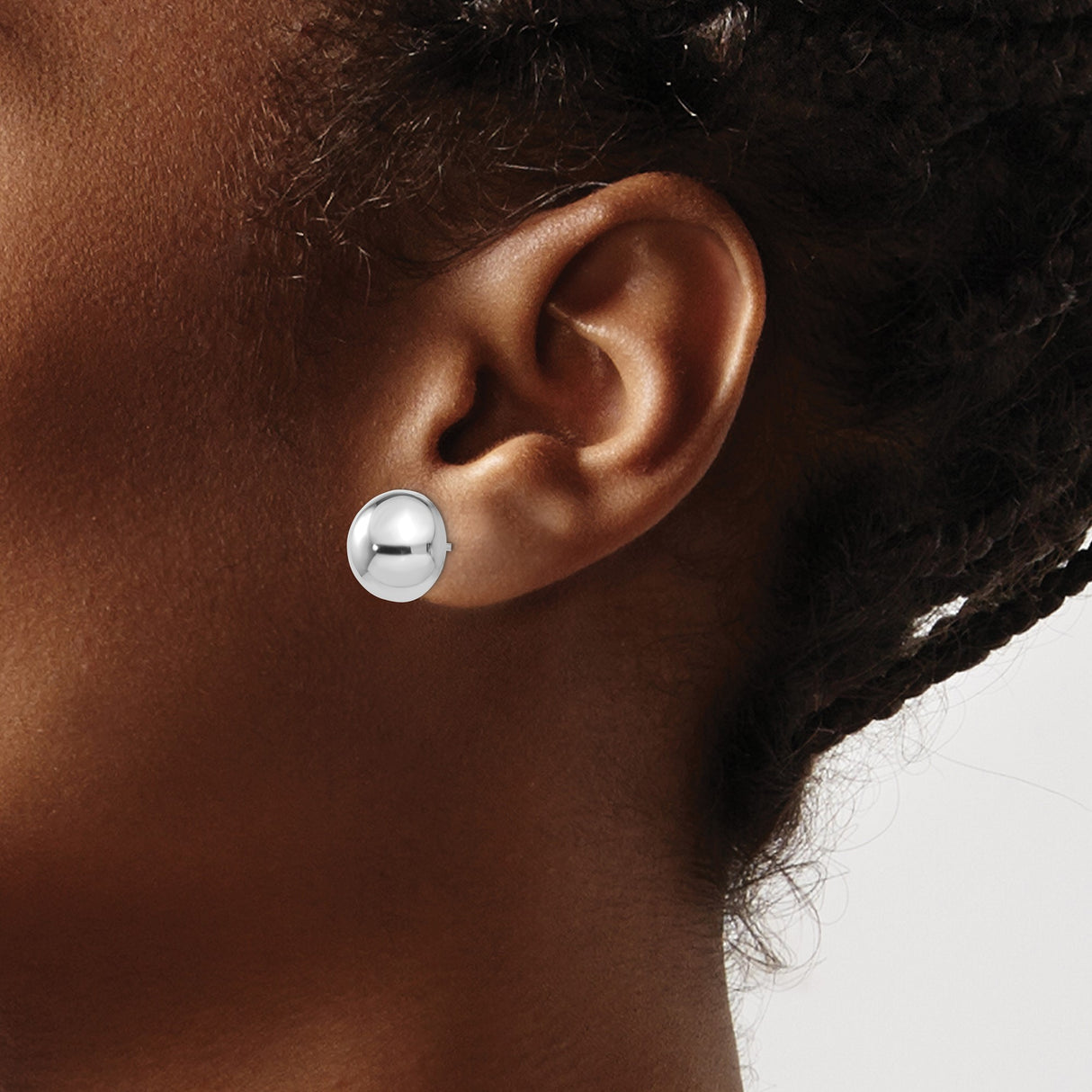 14k White Gold Dome Stud Earrings, High Polish Minimalist Ball Design for Women