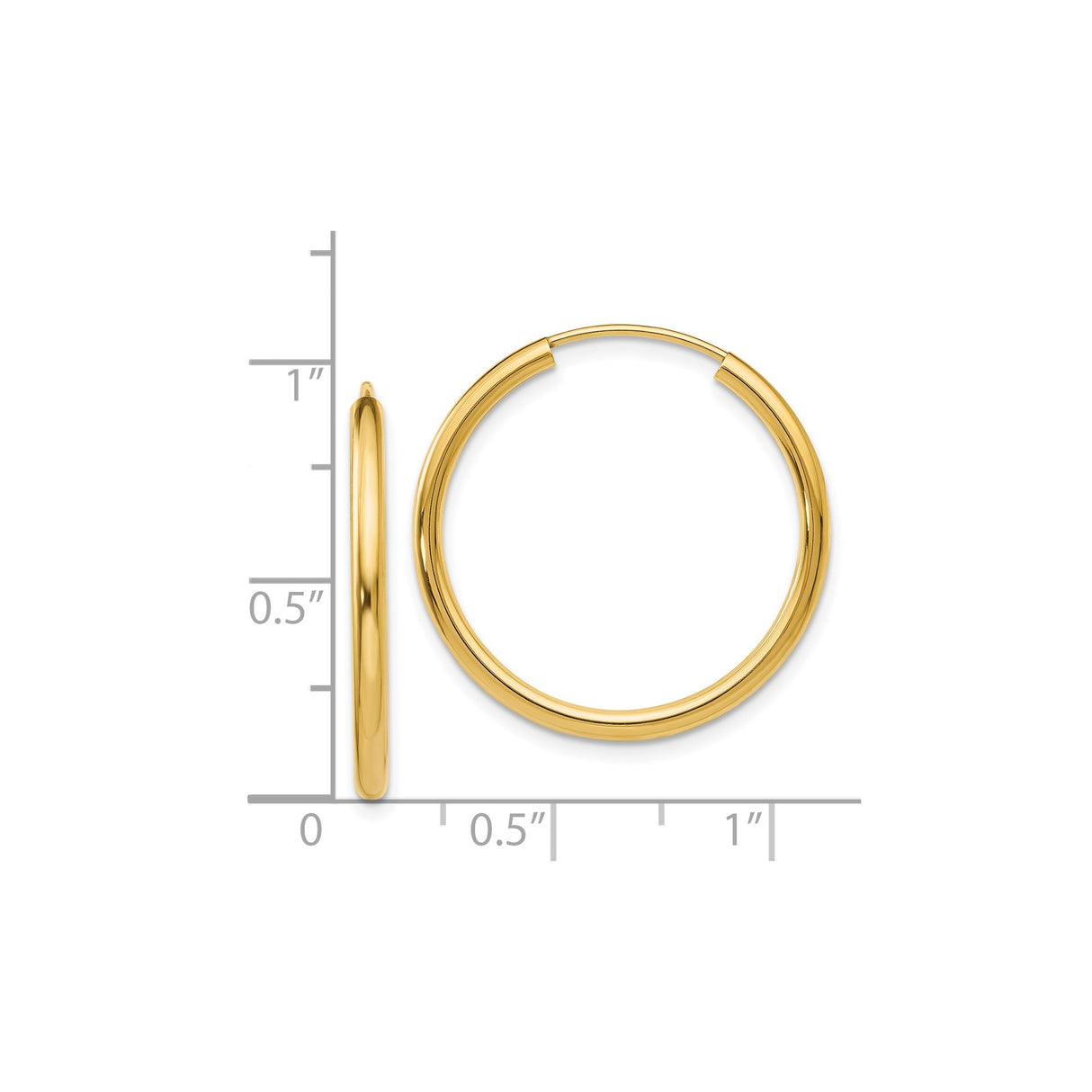 14k Yellow Gold Hoop Earrings, Classic Round Polished Lightweight Design for Women