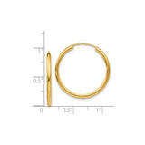 14k Yellow Gold Hoop Earrings, Classic Round Polished Lightweight Design for Women