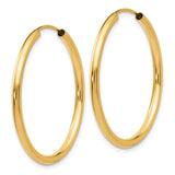 14k Yellow Gold Hoop Earrings, Seamless Round Polished Finish, Lightweight Classic Design