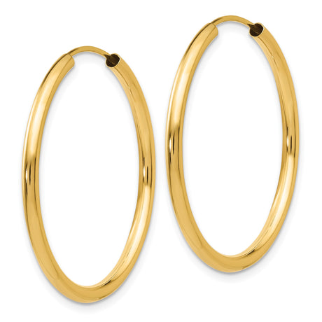 14k Yellow Gold Hoop Earrings, Seamless Round Polished Finish, Lightweight Classic Design