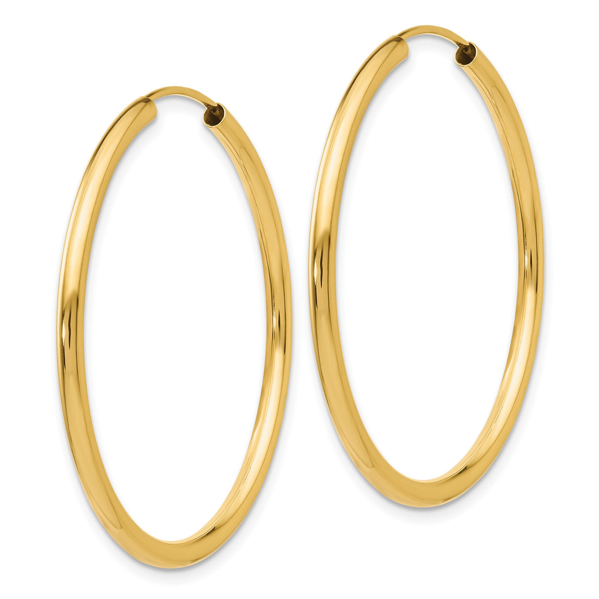 14k Yellow Gold Hoop Earrings, Seamless Round Design with Polished Finish, Lightweight Minimalist Style