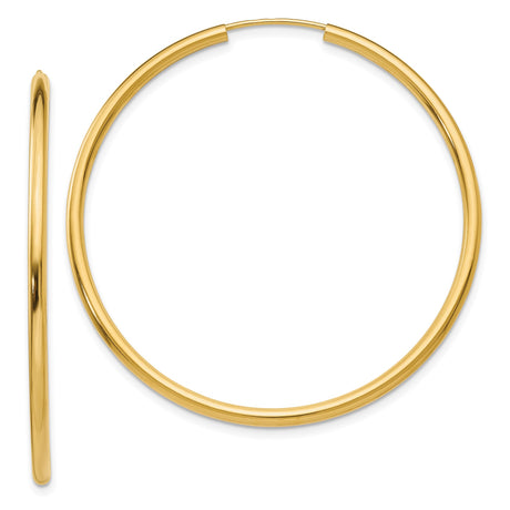 14k Yellow Gold Hoop Earrings, Large Round Polished Design, Classic Timeless Style for Women